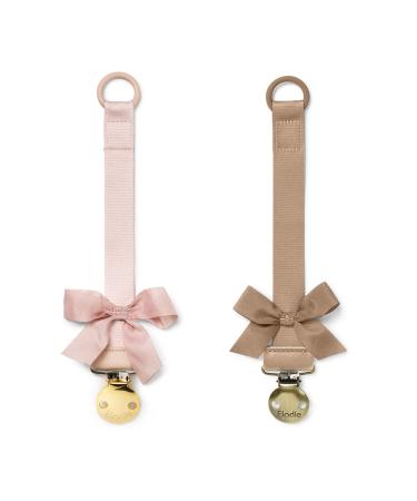 Elodie details pacifier chain 2 Pack made of fabric and stainless steel clip for baby boy and girls universal silicone ring suitable for all pacifier - powder pink/soft terracotta pink