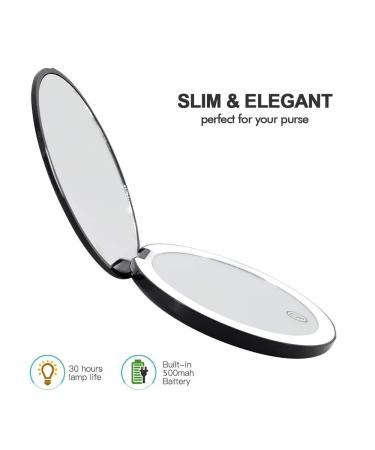 Portable Lighted LED Makeup Mirror 7X/1X Magnification | USB Rechargeable Compact Vanity Mirror with Dimmable Lights - Black - Buy Online on SooperMarket.com