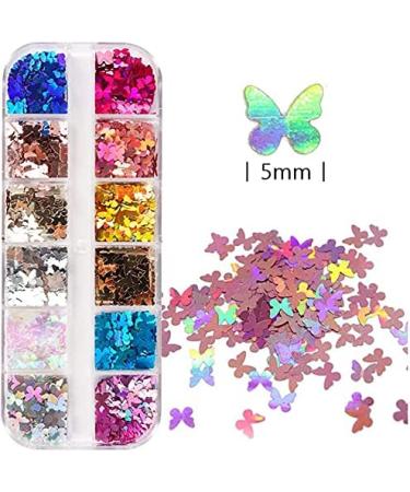 12 Colors Butterfly Nail Art Glitter Sequins | 3D Holographic Decals for Acrylic Nails | Manicure Paillettes & Ultrathin Glitters | Nail Art Supplies for Women - Buy Online on SooperMarket.com