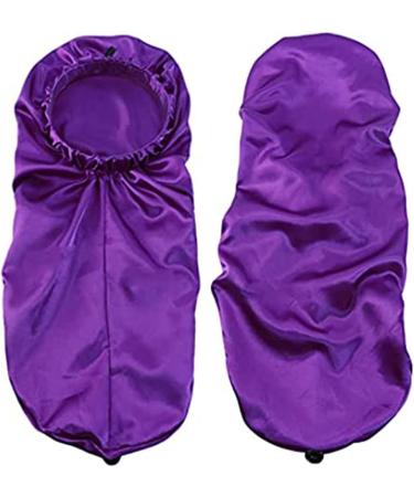 Shop Ladaypoa Long Satin Hair Hood - 2 Piece Silky Sleeping Cap for Curly Hair Protection | Extra Big Size Black & Purple - Buy Online on SooperMarket.com