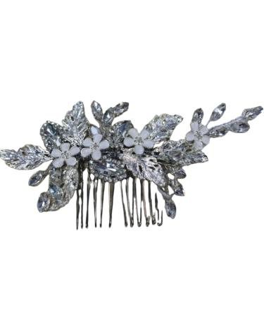 Handcess Bridal Wedding Flowers Hair Comb Silver Rhinestone Hairpiece Crystal Leaf Bridal Hair Accessories for Women and Girls