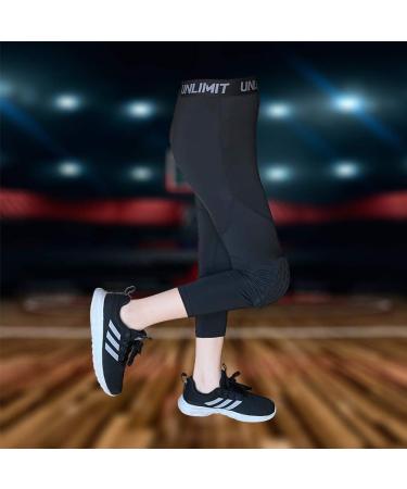 4-16 yrs Youth Basketball Compression Capri Pants with Knee Pads - Black, Large - Buy Online on SooperMarket.com