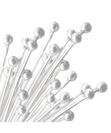 100 Solid Sterling Silver Ball Head Pins. 1.6 in (40mm) Long. Wire 24 Gauge  Bead tip 1.5mm. Beading headpin. Jewelry Making Head pin. Made in USA.