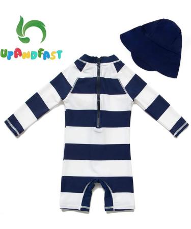UPF 50+ Sun Protection Baby Girl 1-Piece Swimwear Suit with Sun Hat | Toddler Swimsuit 9-12 Months Stripe - Buy Online on SooperMarket.com
