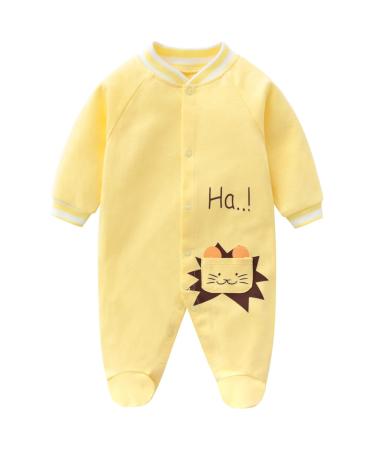 JiAmy Newborn Baby Romper Cotton Footie Long Sleeve Sleepsuit Pajamas Yellow Lion 0-3 Months Yellow Lion 0-3 Months