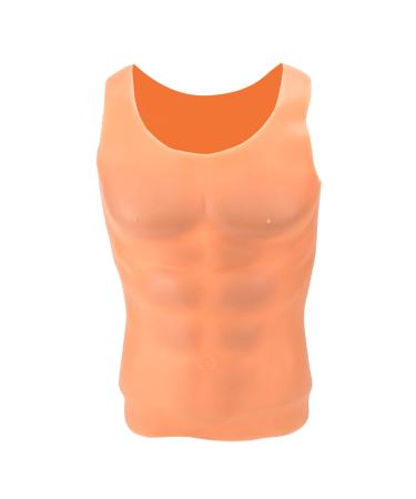Silicone Fake Chest Vest Simulation Male Chest Vest Dark Skin Muscle Chest Vest Costume Prop for Indoor Events Carnivals(Dark Complexion)