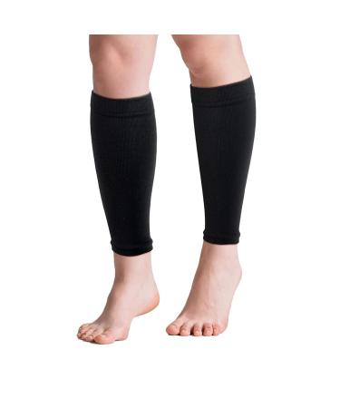 Calf compression cuff shin rails supported sleeves protection footless socks for women men sports flight hiking black medium unit size
