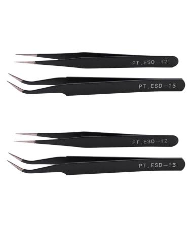Dawafit Nail Art Rhinestones Straight and Curved Tweezers Black 4pcs