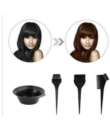 Professional Hair Coloring Kit - 4 Pcs Plastic Dyeing Bowl Comb Brush Set for Salon Use - Black - Buy Online on SooperMarket.com