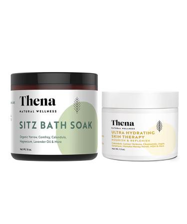 Thena Organic Sitz Bath Soak and Ultra Hydrating Skin Therapy Cream 1.5oz Bundle