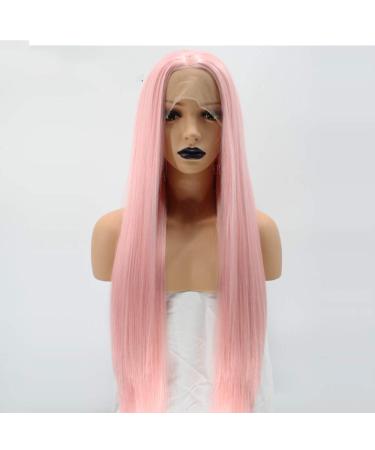 SHIYID Natural Hairline High Temperature Fiber Middle Part Long Silky Straight Pink Synthetic Lace Front Wig For White Women