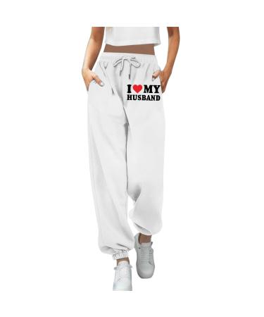 WILLBEST Women Causal Oversized Soft Jogging Sports Jogger Sweatpants High Waisted Trousers with Pockets Gym Training Pants Tracksuit Bottoms L 1958-djufh-c-white