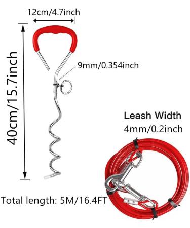 Wolike Dog Tie Out Cable and Stake Dog Wire Traction Rope Heavy Duty Stake-Out Dog Spike Spiral Pet Fixed Pile Outdoor Grass Dog Towing Rope (16FT/5M Red) 16FT/5M Red - Buy Online on SooperMarket.com