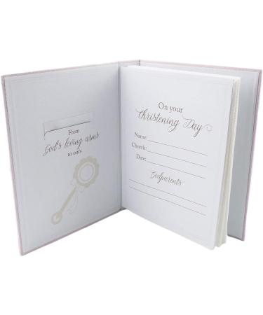 Pink Faux-Silk Christening Photo Album with Double Bow and Silver Plated Cross - Holds 60 6x4 Pictures - Ideal Gift for Baby Girl - Buy Online on SooperMarket.com
