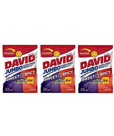 DAVID Roasted and Salted Sweet and Spicy Jumbo Sunflower Seeds, 5.25 Ounces (3-Pack) Salted,Roasted 5.25 Ounce (Pack of 3)