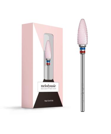 MelodySusie Ceramic Nail Drill Bit, 3/32'' (2.35mm) Professional Acrylic Nail File Flame Drill Bit for Manicure Pedicure Cuticle Gel Nail Polishing, Beginners Bits, Pink, Series Bit-S, Fine Fine-F Pink