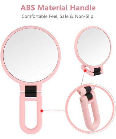 Double Sided 5X/1X Magnifying Hand Held Makeup Mirror with Folding Handle - Compact Cosmetic Vanity Mirror for Girls and Ladies - Pink - Buy Online on SooperMarket.com