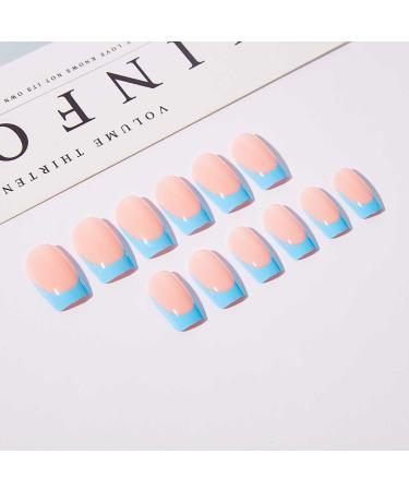 RikView French Tip Square Press On Nails - Medium Glossy Blue Fake Nails - 24 PCs Full Cover for Women - Buy Online on SooperMarket.com