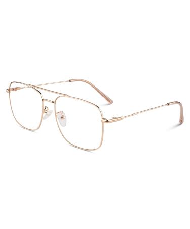 GQUEEN Pilot Style Fake Glasses Without Prescription Women Men Retro Metal Frame UV400 2 Gold