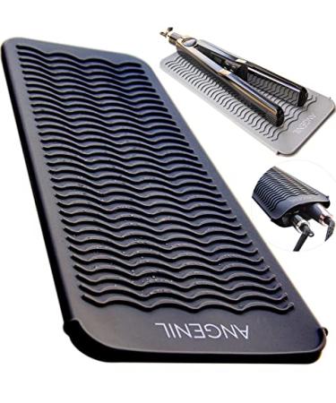 ANGENIL Silicone Heat Resistant Travel Mat Pouch for Titanium Ceramic Flat Iron Hair Straightener Professional and Curler 2 in 1 Curling Wand Crimper Hair Iron Tools Food Grade Silicone Black
