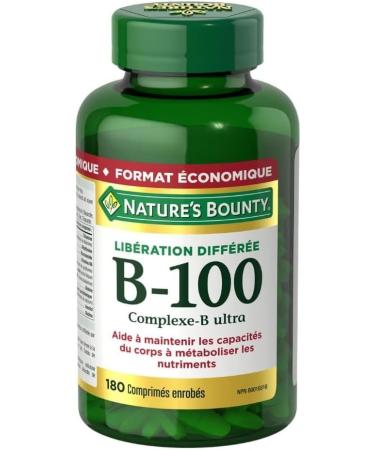 Nature's Bounty Vitamin B-100 Ultra B-Complex Supplement Helps the Body Metabolize Carbohydrates Fats and Proteins 180 coated Time Release tablets - Buy Online on SooperMarket.com