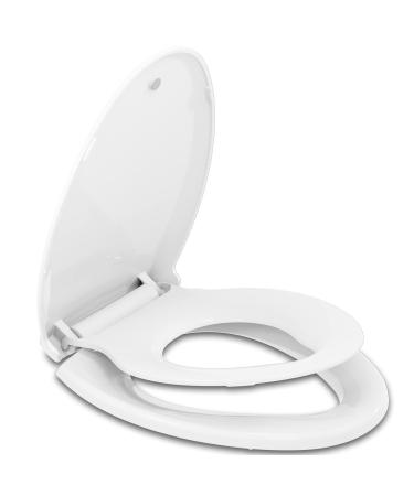 Hibbent Elongated Toilet Seat with Built-in Potty Training Seat, Magnetic Kids Toilet Seat Lid with Cover(Oval), Convertible Toilet Seat Fits both Adult & Child, Slow Close, Never Loosen - White Color White Elongated