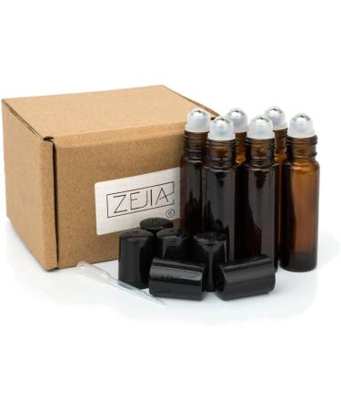 ZEJIA 10ml Amber Glass Essential Oil Roller Bottles 6Pack with Stainless Steel Roller Ball and Droppers - 10-6pcs Brown - Buy Online on SooperMarket.com