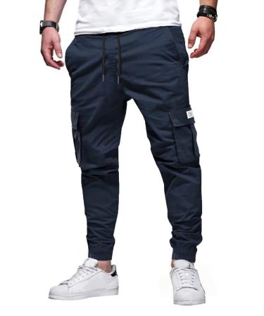Elegancity Mens Cargo Trousers Casual Jogger Work Pants Regular Fit Drawstring Sweatpants Sports Bottoms with Pockets (38-46) 36 A-blue