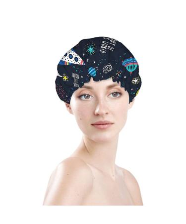 Moslion Space Shower Cap - Cute Cartoon Universe Design for Women | Reusable Double Layer Hair Cover for All Hair Lengths - Buy Online on SooperMarket.com