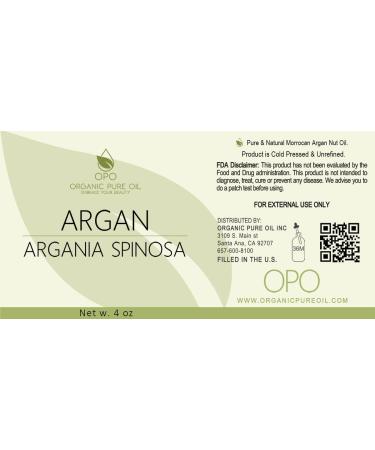 OPO Argan Oil from Morocco - 100% Pure Cold Pressed Extra Virgin Vegan Carrier Oil for Skin Hair & Body - 4 oz Glass Dropper - Buy Online on SooperMarket.com