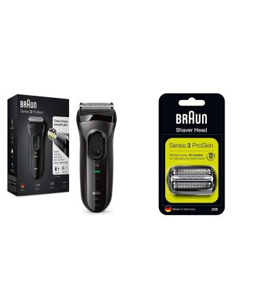 Braun Series 3 Proskin 3020s Electrician rechargeable razor men Schwarz & Series 3 32b Electrician Substitute Subsidiary - Black - Compatible with Series 3 Proskin Razor Black Bundle With Series 3 32b Electrician