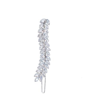 minkissy 1pc Inlaid Leaf Hairpin Girl Hair Clip Hair Clips Fashion Hairpin Hair Barrettes for Women Wedding Hair Accessories Leaf Design Hair Clip Rhinestones Issue Card Miss 7x1.2cm Silver