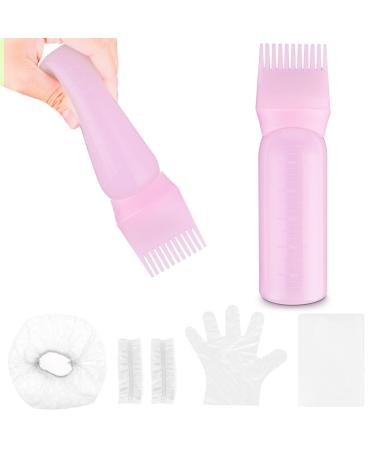 WLLHYF Root Comb Applicator Bottle Brush 6 Ounce Oil Applicator for Hair Dye with Graduated Scale Hair Root Comb Color Applicator for Hair Root Comb Color Scalp Treatment Styling Tool (Pink)