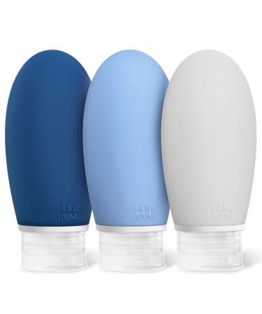 OPRET 100ml silicone travel bottles set 3 pieces of leakproof refillable portable travel container for shampoo cream rinse BPA-free and TSA-tested blue