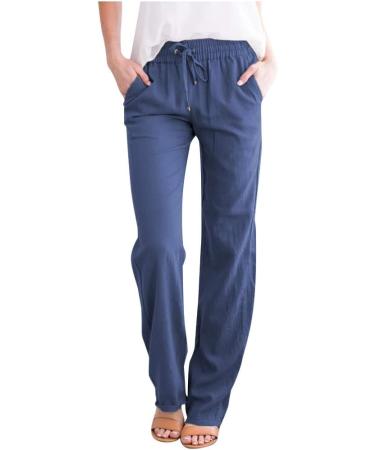 Women s Summer Linen Pants - Elegant Light Fabric Trousers Wide Stretch Design Airy Leisure Pants in White & Blue XXL - Buy Online on SooperMarket.com