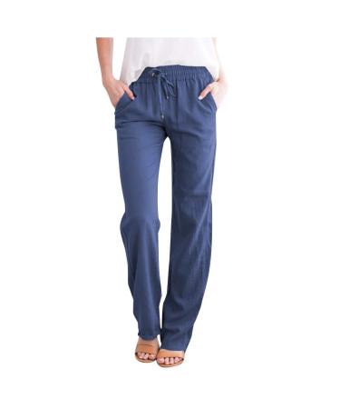 Rytejfes linen pants women summer white long light fabric trousers elegant stretch wide linen cotton summer pants airy brief size pump pair of leisure pants 26* # blue xxl