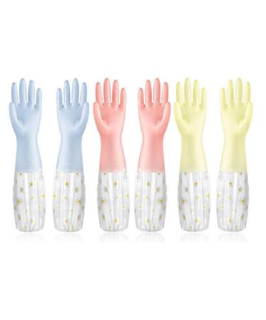 Knadgbft 3 Pairs Dishwashing Cleaning Gloves Non- Laundry Kitchen Gardening Household Gloves Durable 50CM