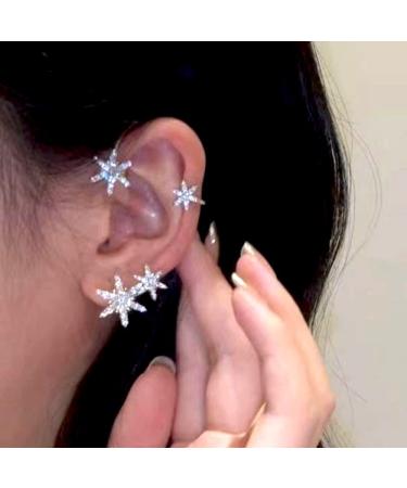 Wiwpar Gold Zircon Star Ear Cuff Earrings | Non-Pierced Rhinestone Wrap Around Climber Earrings for Women & Girls - Buy Online on SooperMarket.com