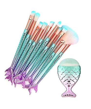 Funfunman Makeup Brushes 11PCS Make Up Foundation Eyebrow Eyeliner Blush Cosmetic Concealer Brushes(Mermaid Colorful)