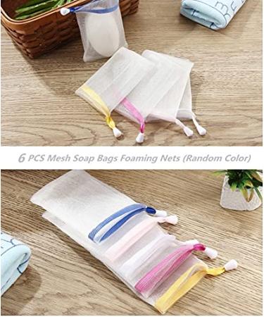 FULINJOY 6 PCS Exfoliating Mesh Soap Saver Pouch Bag for Face Cleansing - White Drawstring Pouch (Color Random) - Buy Online on SooperMarket.com