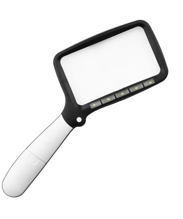 Folding Handheld Magnifying Glass with Light - 3X Large Rectangle Reading Magnifier Rectangular Handhold Magnify Lens Gifts for Seniors Reading Books Prints Lighted Gift for Low Visions(Black)