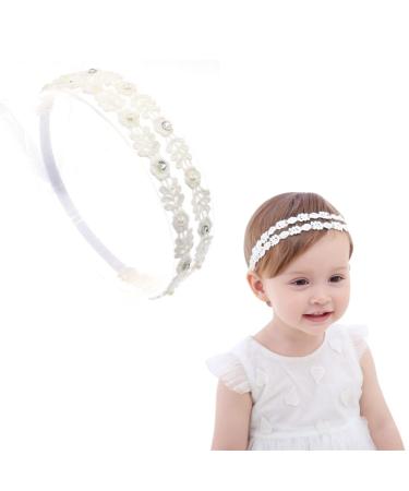 LEEQBCR 1pcs Baby Girl Headbands Elastic Double Lace Flower Headband Soft Bow Headwrap Hair Accessories for Girls