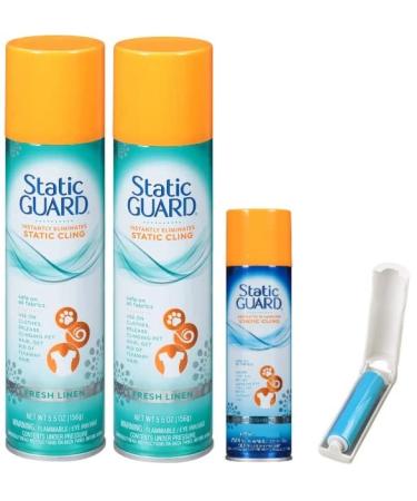 Static Guard Spray Fresh Linen 5.5 Ounce and Original 1.4 Ounce (Pack of 3) - with Make Your Day Travel Size Lint Roller