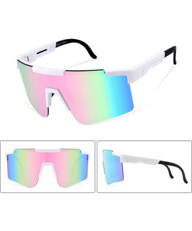 FEISEDY Wraparound Sports Sunglasses | Rainbow-Mirror Shield | Adjustable Legs | 75mm Lens - Buy Online on SooperMarket.com