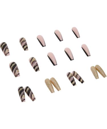 Black Marble French Tip Press On Nails Long with Gold Foil - 24Pcs - Buy Online on SooperMarket.com