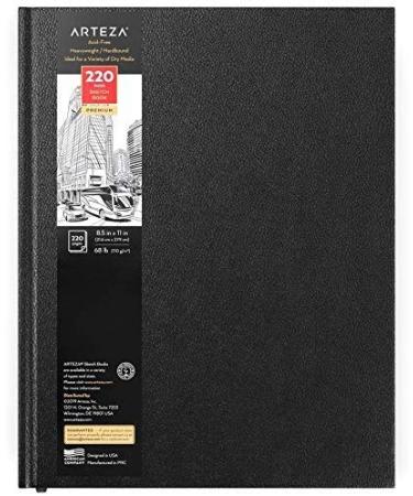 Arteza 8.5x11" Hardbound Sketchbook, Heavyweight Hard Cover Sketch Journals, 110 Sheets Each, 68lb/110gsm, Art Supplies for Drawing, Sketching, and Journaling 1 Pack