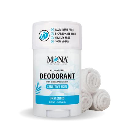 MONA BRANDS All Natural Deodorant For Women & Men | For Sensitive Skin | No Aluminum or Baking Soda | (UNSCENTED 1.76 Oz)