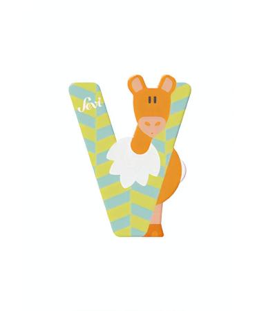 Sevi 83022 Tier wooden letters V vikunja approx. 10 cm door letters for children's rooms ABC learning toys made of wood educational toys for children from 3 years letter animals blue/yellow