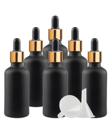 ZEOABSY 6 Pieces 50ml Empty Frosted Black/Gold Glass Dropper Bottles with Glass Pipette for Essence Essential Oil Elite Fluid Travel Cosmetics Storage Containers