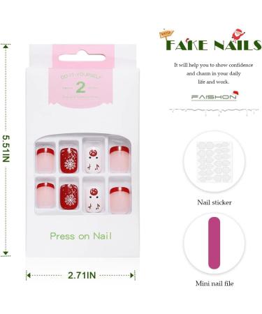 Vatocu Christmas False Nails - Short Red Snowflake & Elk Press on Nails | Snowman Acrylic Stick on Nails for Women & Girls (24pcs) - Buy Online on SooperMarket.com